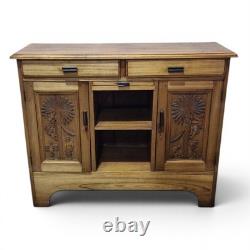 Vintage Carved Walnut Sideboard Filing Cabinet Hall Cupboard Locking Cabinet