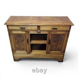 Vintage Carved Walnut Sideboard Filing Cabinet Hall Cupboard Locking Cabinet