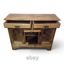 Vintage Carved Walnut Sideboard Filing Cabinet Hall Cupboard Locking Cabinet