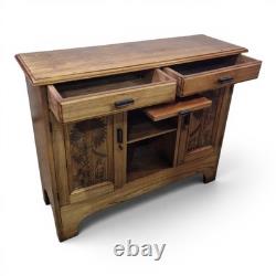 Vintage Carved Walnut Sideboard Filing Cabinet Hall Cupboard Locking Cabinet