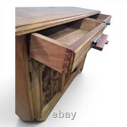 Vintage Carved Walnut Sideboard Filing Cabinet Hall Cupboard Locking Cabinet