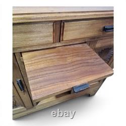 Vintage Carved Walnut Sideboard Filing Cabinet Hall Cupboard Locking Cabinet