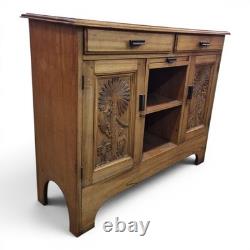 Vintage Carved Walnut Sideboard Filing Cabinet Hall Cupboard Locking Cabinet
