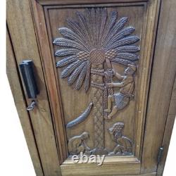 Vintage Carved Walnut Sideboard Filing Cabinet Hall Cupboard Locking Cabinet