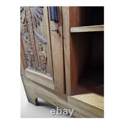 Vintage Carved Walnut Sideboard Filing Cabinet Hall Cupboard Locking Cabinet