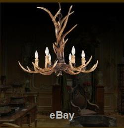 Vintage Chandelier Deer Horn Resin 6 Lights Lights Rural Antler Lamp Retro Style