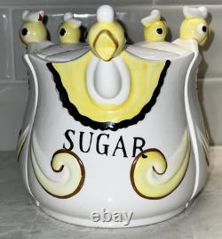 Vintage Chick Hen Duck 3 section Divided Canister Set Kitchen Collectible RARE