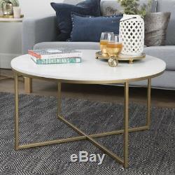 Vintage Coffee Table Furniture Living Room Wooden Round Top Gold Metal Frame New