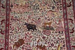 Vintage Collectible Animal Pictorial Agra Oriental Area Rug Hand-made Wool 4'x8