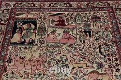 Vintage Collectible Animal Pictorial Agra Oriental Area Rug Hand-made Wool 4'x8