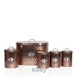 Vintage Copper 5pcs Kitchen Storage Set Bread Bin Tea Sugar Coffee Biscuit Tins