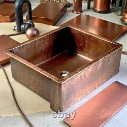 Vintage Copper Kitchen Sink Retro Undermount Farmhouse Sink, Antique Patina