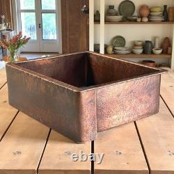 Vintage Copper Kitchen Sink Retro Undermount Farmhouse Sink, Antique Patina