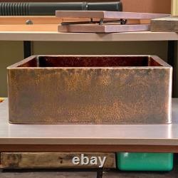 Vintage Copper Kitchen Sink Retro Undermount Farmhouse Sink, Antique Patina