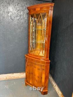 Vintage Corner Display Cabinet Yew Veneer With Keys