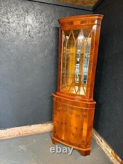 Vintage Corner Display Cabinet Yew Veneer With Keys