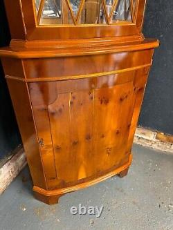 Vintage Corner Display Cabinet Yew Veneer With Keys