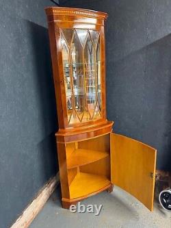 Vintage Corner Display Cabinet Yew Veneer With Keys