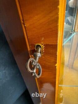 Vintage Corner Display Cabinet Yew Veneer With Keys