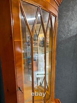 Vintage Corner Display Cabinet Yew Veneer With Keys