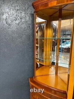 Vintage Corner Display Cabinet Yew Veneer With Keys