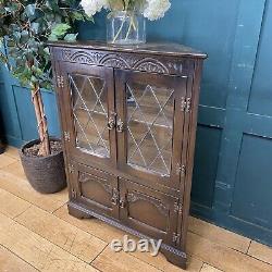 Vintage Corner Oak Glazed Cabinet / Oak Bookcase /Gin Cupboard /Display Cabinet