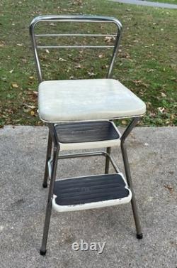 Vintage Cosco Kitchen Metal Step Stool Chair Flip Up Seat Retro MCM Upholstered