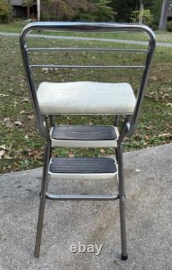 Vintage Cosco Kitchen Metal Step Stool Chair Flip Up Seat Retro MCM Upholstered