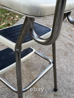 Vintage Cosco Kitchen Metal Step Stool Chair Flip Up Seat Retro MCM Upholstered