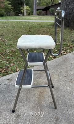 Vintage Cosco Kitchen Metal Step Stool Chair Flip Up Seat Retro MCM Upholstered