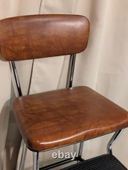 Vintage Cosco Step Stool Kitchen Stool Chrome Brown Mid Century Retro Sturdy