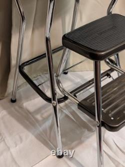 Vintage Cosco Step Stool Kitchen Stool Chrome Brown Mid Century Retro Sturdy