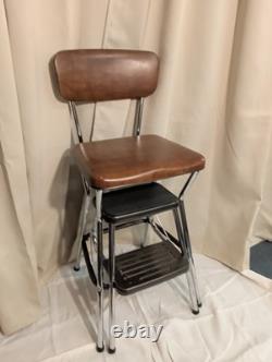 Vintage Cosco Step Stool Kitchen Stool Chrome Brown Mid Century Retro Sturdy
