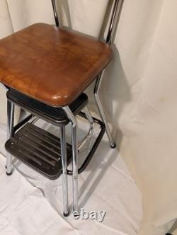 Vintage Cosco Step Stool Kitchen Stool Chrome Brown Mid Century Retro Sturdy