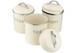 Vintage Cream Enamel Round Set Of 3 Tea Coffee Sugar Storage Canister Tin Box