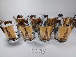 Vintage Culver Style Oil Rig Gold Glasses 22K Gold Refinery Dinosaur Glass Cups