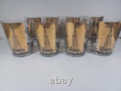 Vintage Culver Style Oil Rig Gold Glasses 22K Gold Refinery Dinosaur Glass Cups