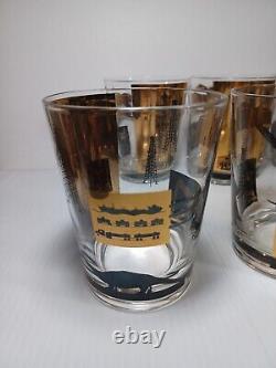 Vintage Culver Style Oil Rig Gold Glasses 22K Gold Refinery Dinosaur Glass Cups