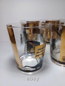 Vintage Culver Style Oil Rig Gold Glasses 22K Gold Refinery Dinosaur Glass Cups