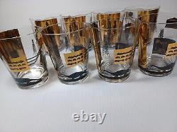 Vintage Culver Style Oil Rig Gold Glasses 22K Gold Refinery Dinosaur Glass Cups