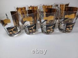 Vintage Culver Style Oil Rig Gold Glasses 22K Gold Refinery Dinosaur Glass Cups