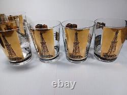 Vintage Culver Style Oil Rig Gold Glasses 22K Gold Refinery Dinosaur Glass Cups