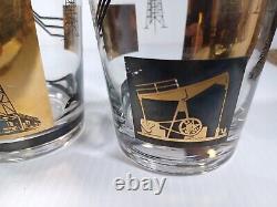 Vintage Culver Style Oil Rig Gold Glasses 22K Gold Refinery Dinosaur Glass Cups