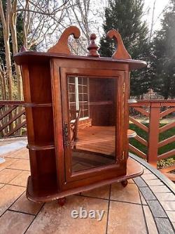 Vintage Curio Cabinet Wood 3 Shelves Glass Door Footed Tabletop Wall Hanging