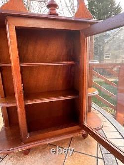 Vintage Curio Cabinet Wood 3 Shelves Glass Door Footed Tabletop Wall Hanging