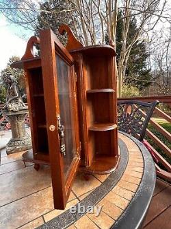 Vintage Curio Cabinet Wood 3 Shelves Glass Door Footed Tabletop Wall Hanging