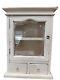 Vintage Curio Off White Wooden Cabinet 2 Shelves Glass Door Counter Top 18.75t