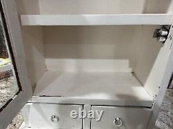 Vintage Curio Off White Wooden Cabinet 2 Shelves Glass Door Counter Top 18.75T