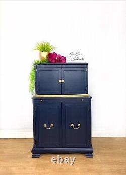 Vintage DRINKS CABINET / COCKTAIL CABINET / BAR painted in Navy Blue and Gold