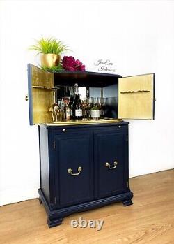 Vintage DRINKS CABINET / COCKTAIL CABINET / BAR painted in Navy Blue and Gold